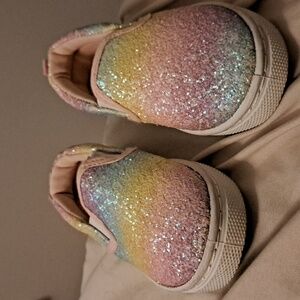 Rainbow glitter slip on size 6 toddler shoes